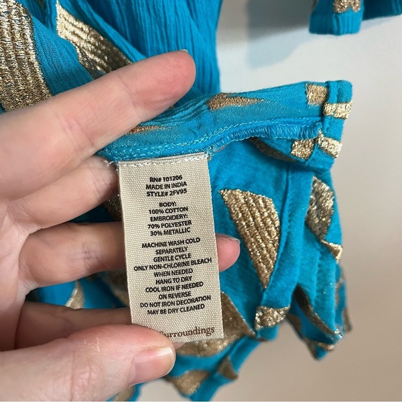 SOFT SURROUNDINGS Metallic Embroidered Zaneta Bell Sleeve Dress in Turquoise - Picture 10 of 11